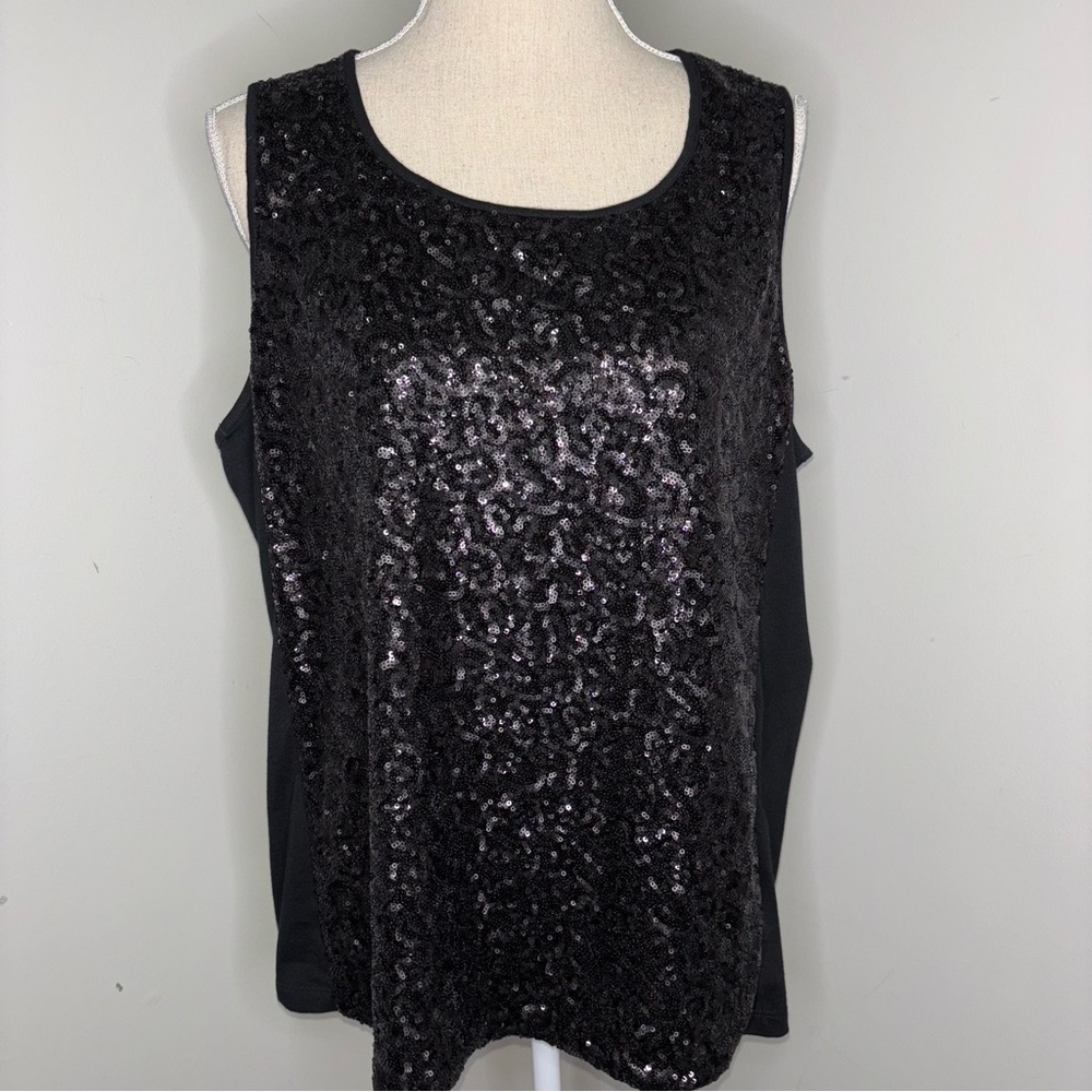 Chico’s black sequin front knit tank top fancy party travel size 3 XL 16